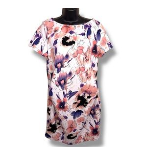 Maternity XL Pink Blush Brad Dress Short Sleeve Stretch Colorful Floral